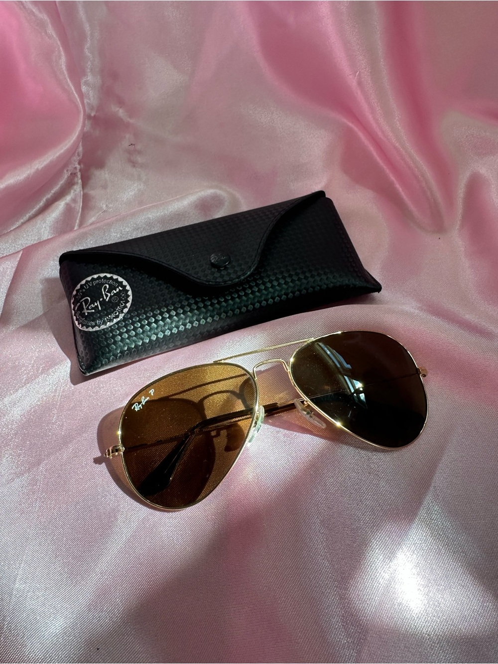 Ray-Ban Gold Aviator Sunglasses with Brown Lenses